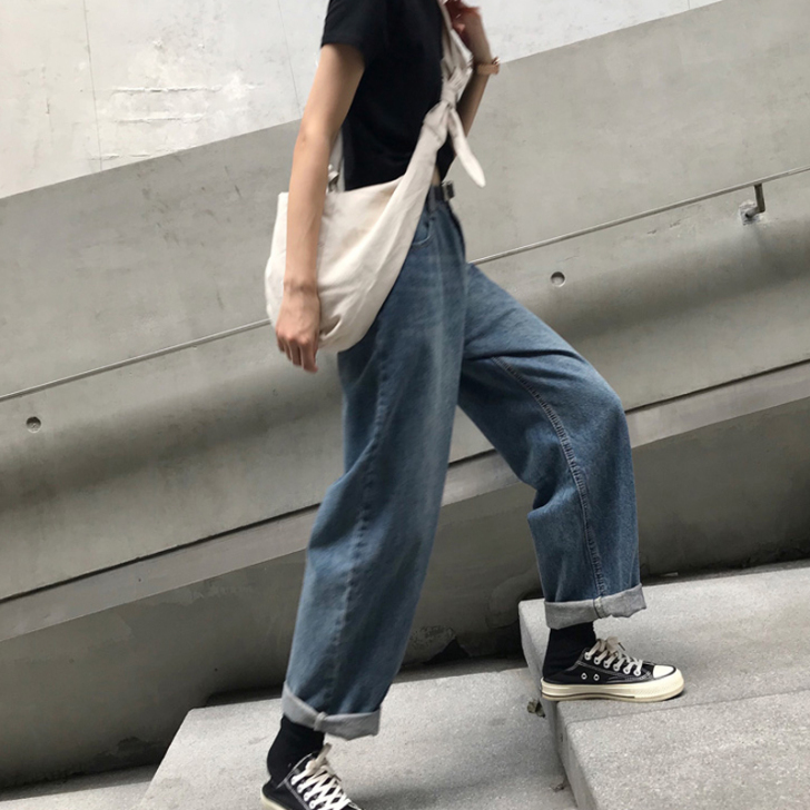 春秋ulzzang复古秋装裤子老爹裤高腰宽...