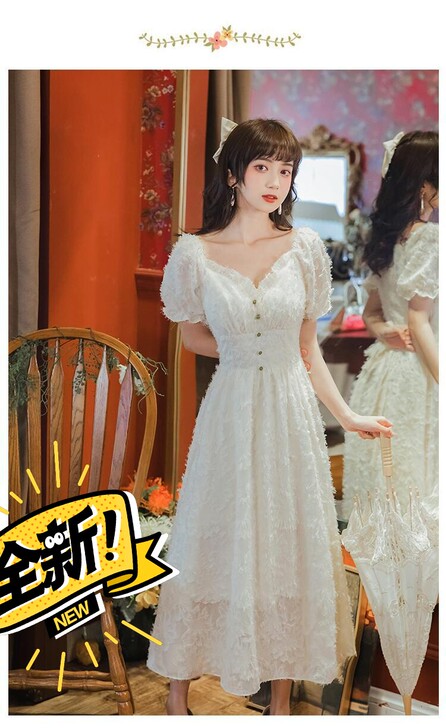 【全新包邮清仓】泡泡袖方领复古法式温柔初恋...