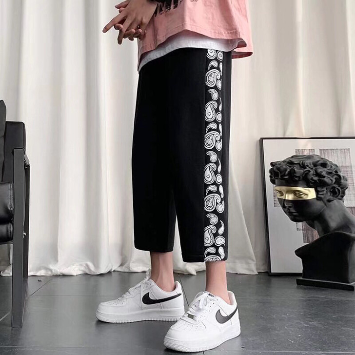 裤子男夏季九分休闲韩版潮流直筒宽松潮牌八分...