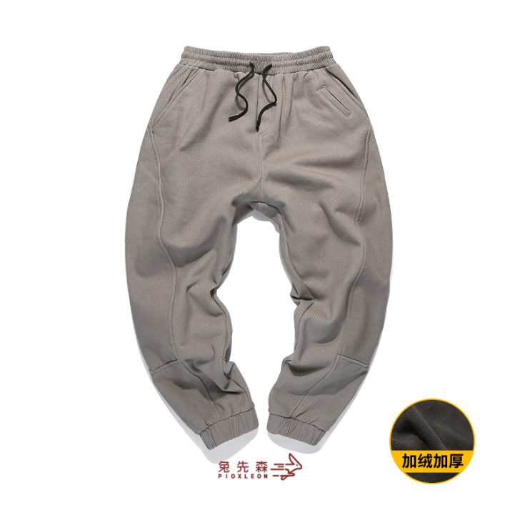 兔先森裤子韩版潮流秋冬季加绒休闲裤男束脚裤...