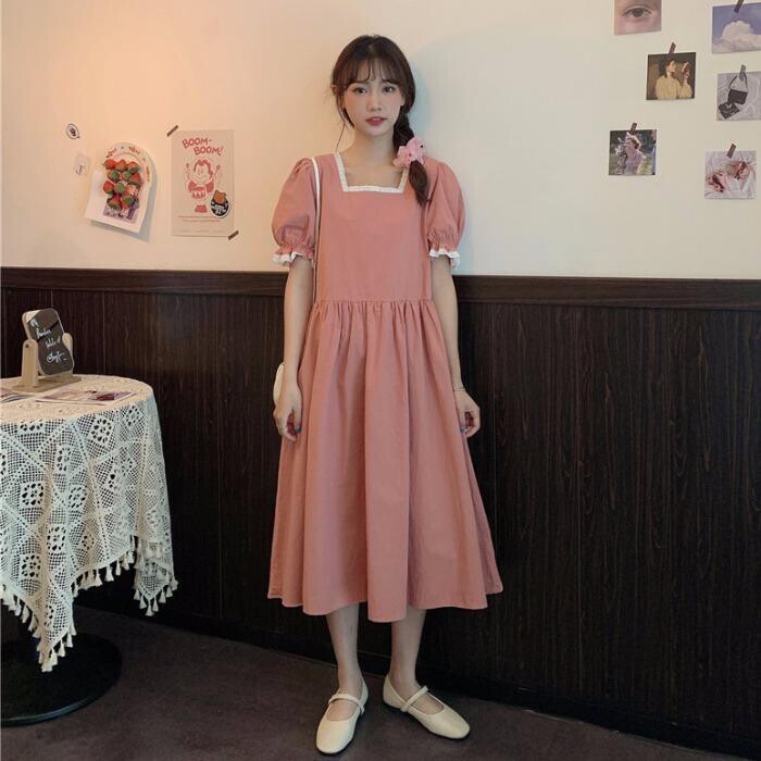 夏季2021新款韩版蕾丝拼接小众方领压褶A...