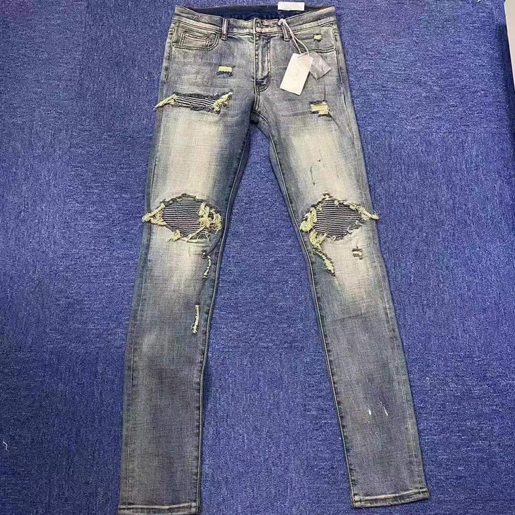 MNML X162 DENIM 蓝色破洞拼...