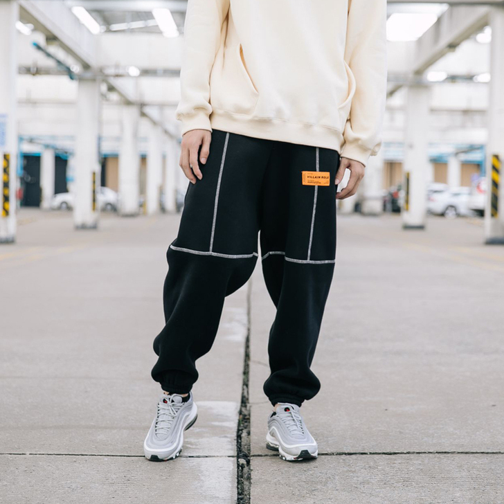 冬季加绒加厚国潮嘻哈裤子男宽松哈伦裤街头h...