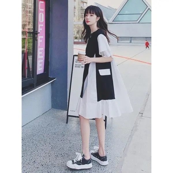 设计感连衣裙女夏季新款韩版显瘦中长款