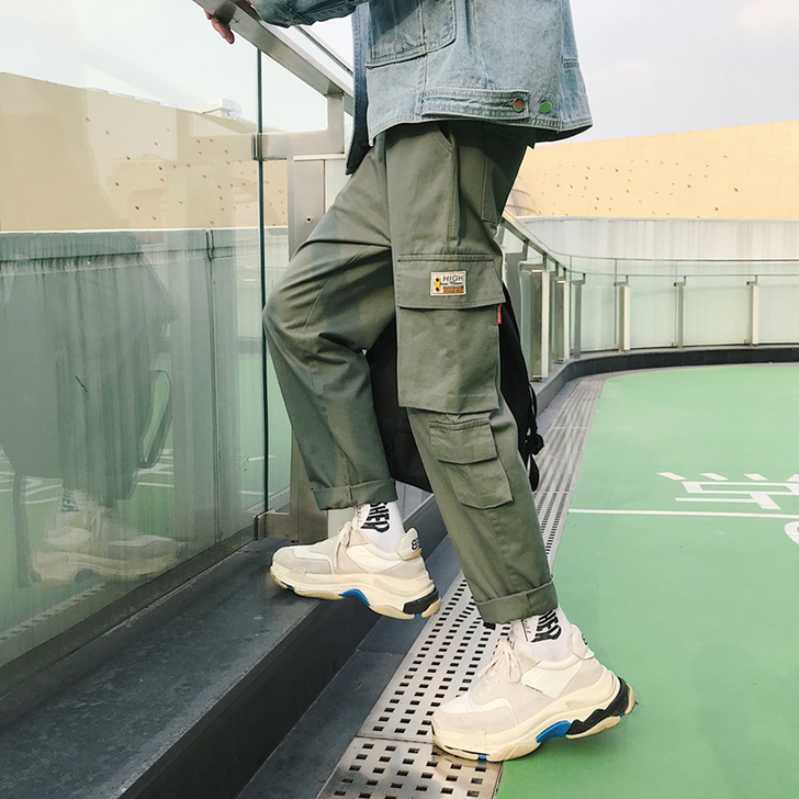 觅萱 休闲裤，绿色工装裤