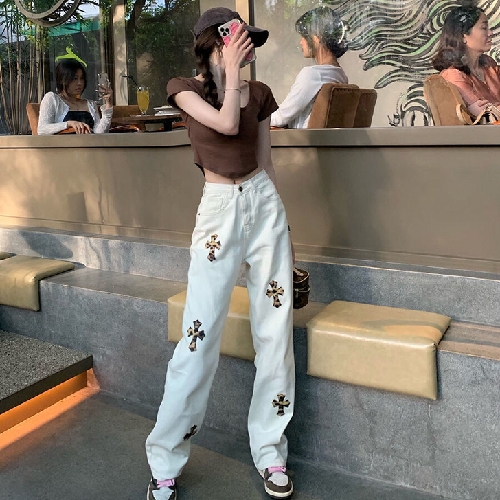 全新 2021夏季薄款拽姐炸街牛仔裤女bf...