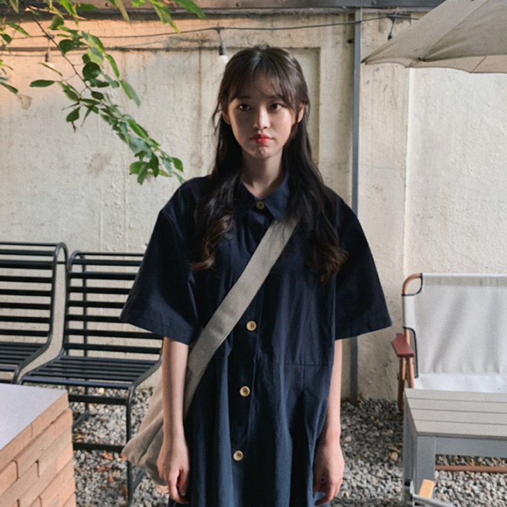 春夏季少女学院风日系宽松中长款连衣裙韩版学...