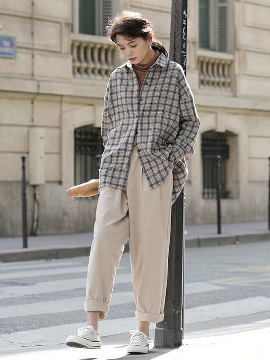 墨锦直筒显瘦工装2018秋冬季新款裤松紧收...