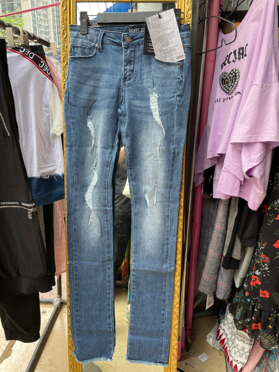 包邮全新带吊牌右道弹力牛仔裤25码中蓝色