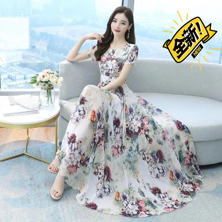 长款连衣裙女2021年春夏装新款显瘦遮肉减...