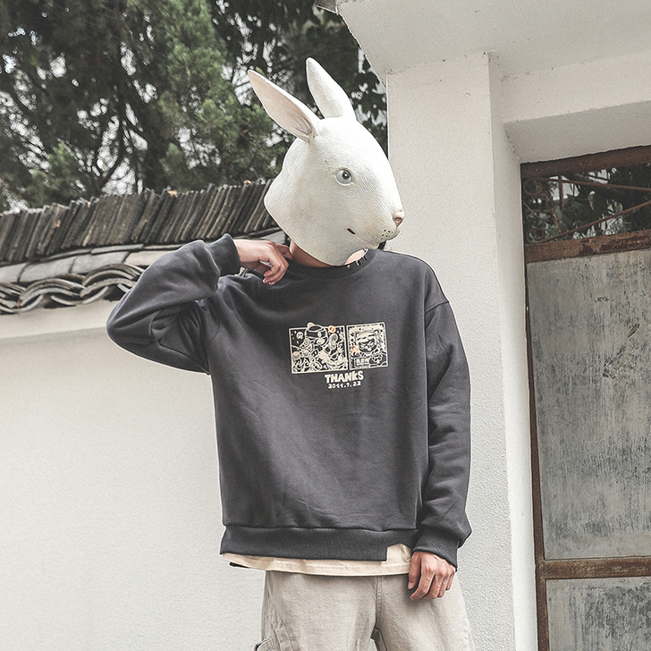LMTNZD圆领卫衣男士春秋款薄绒拼色印花...