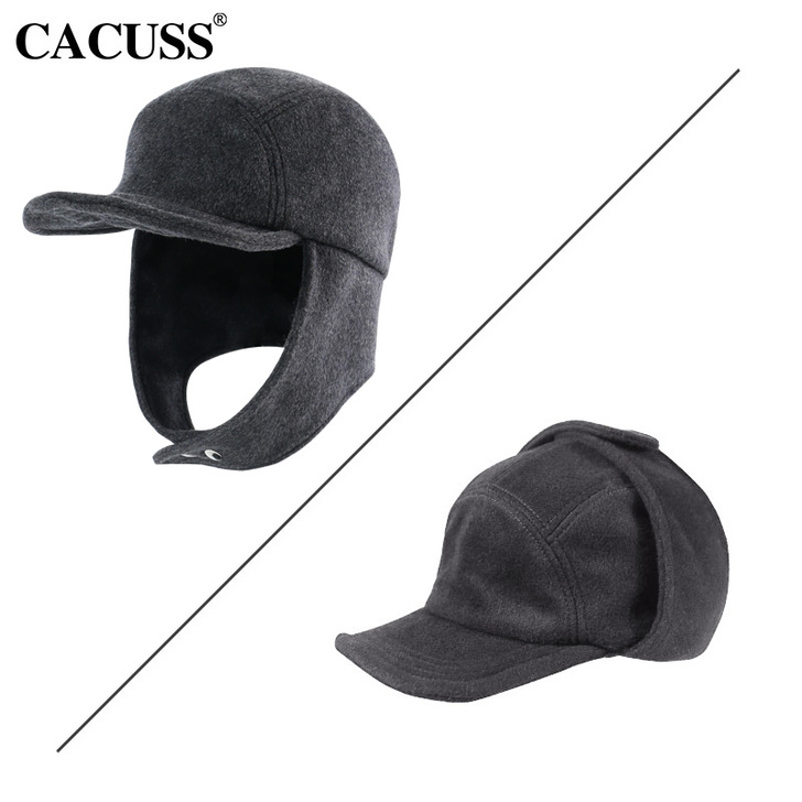 CACUSS秋冬羊毛保暖帽子男护耳雷锋帽多...