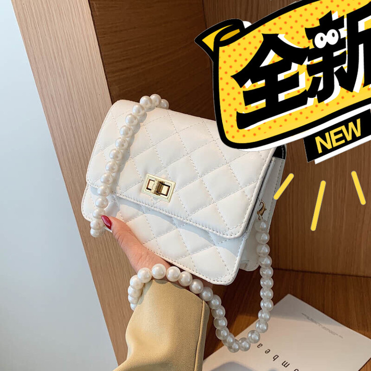 高级感菱格链条白色包包女新款潮百搭洋气网红...