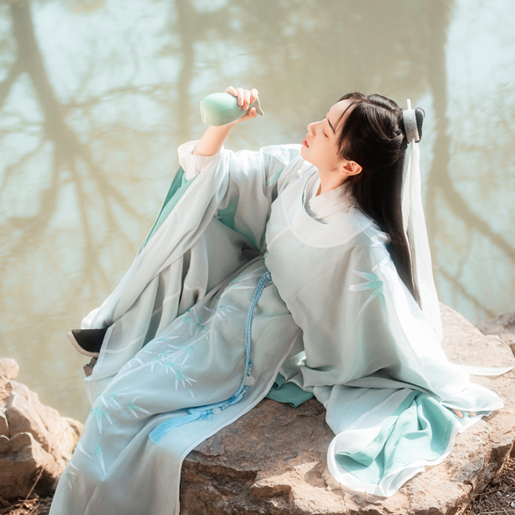 寻景记汉服四时竹原创传绣花广袖宋圆领袍双层...