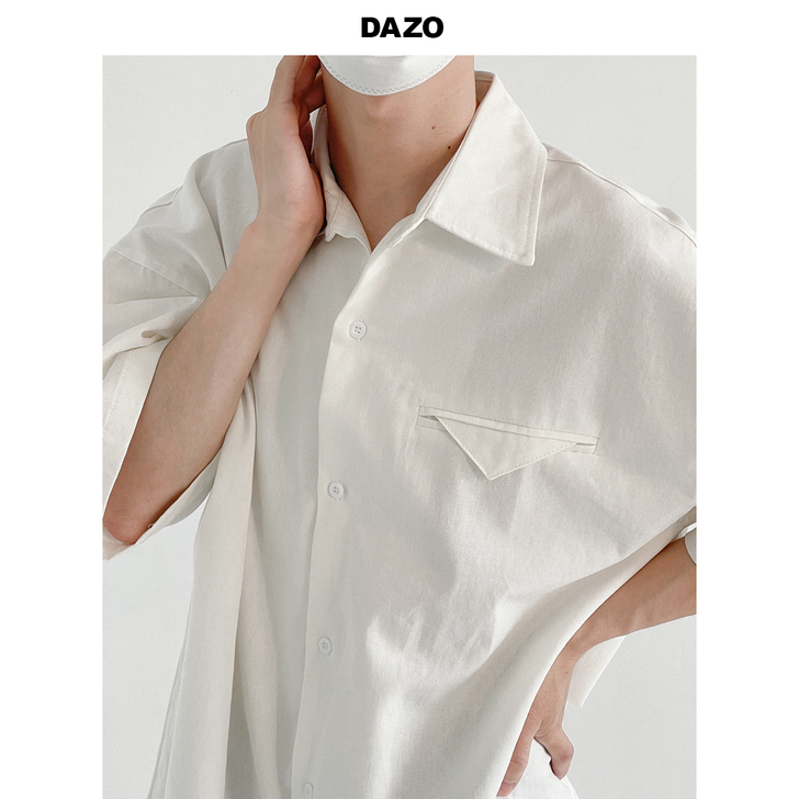 DAZO 夏季短袖衬衫男士纯棉宽松高级感痞...