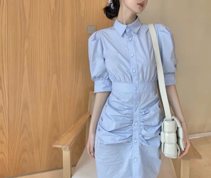 温柔风衬衫泡泡袖连衣裙小香风裙子仙女超仙森...
