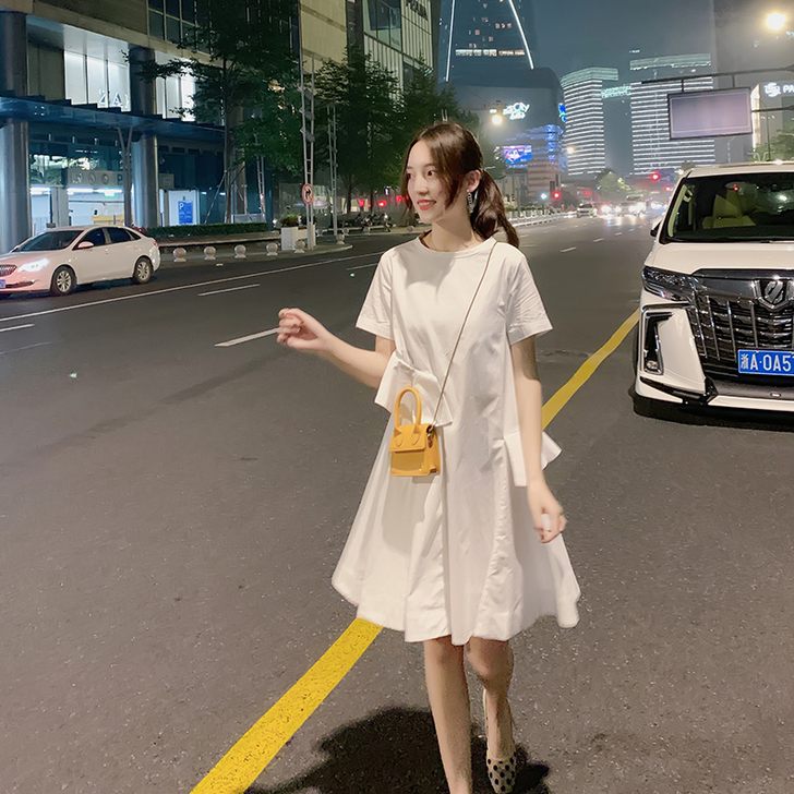 妃儿白色连衣裙女夏复古棉麻甜美森系桔梗法式...