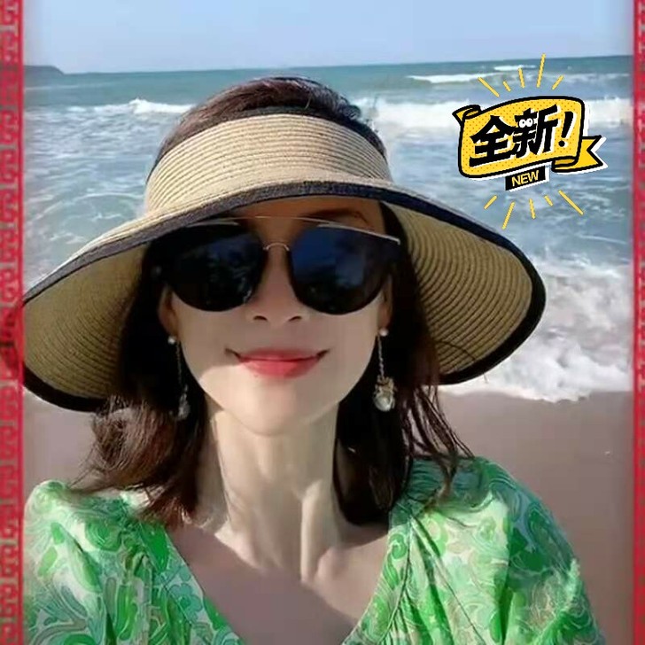 2021新款帽子章子怡同款空顶草帽女夏海边...
