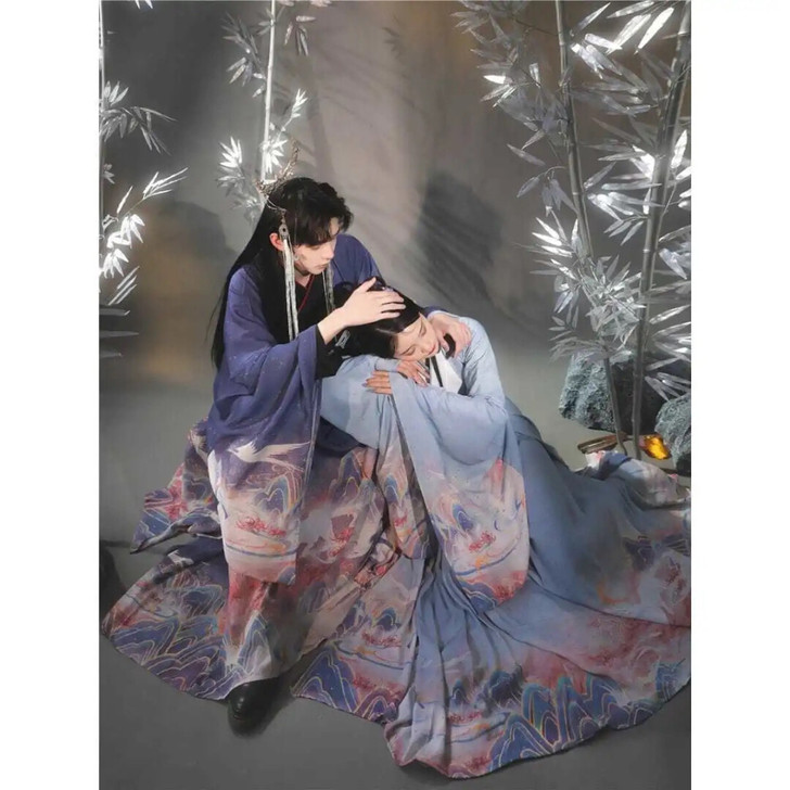 新款汉服情侣装汉服交领齐腰襦裙印花刺绣