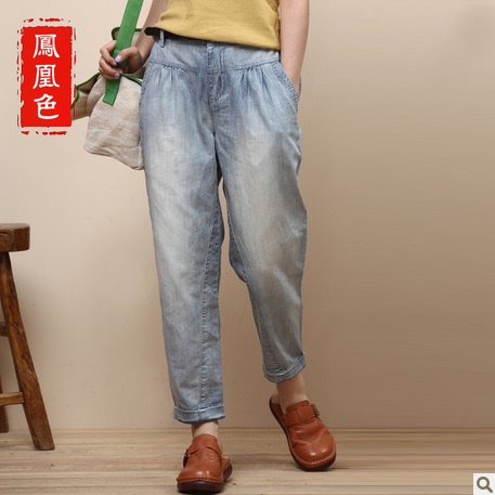 凤凰色新款女装宽松大码休闲显瘦九分牛仔裤2...