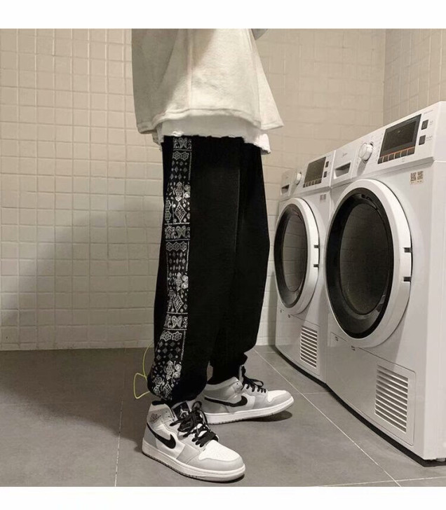 悟空腰果花裤子男韩版潮流百搭高街运动裤薄款...