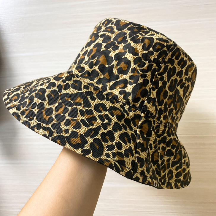 ins日系夏天季复古时髦豹纹渔夫帽双面戴加...