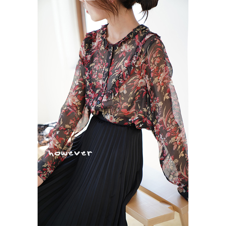 然而的事  法国tk 透视真丝 衬衫 M