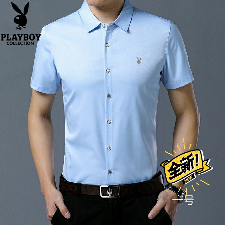 全新花花公子PLAYBOY男士新款短袖衬衫...