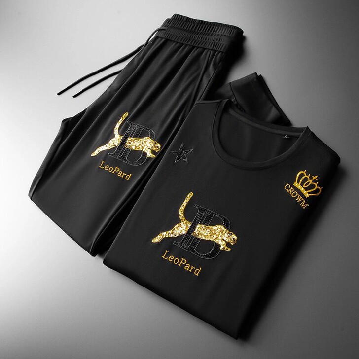 2021新款运动套装男士夏季欧美轻奢休闲男...