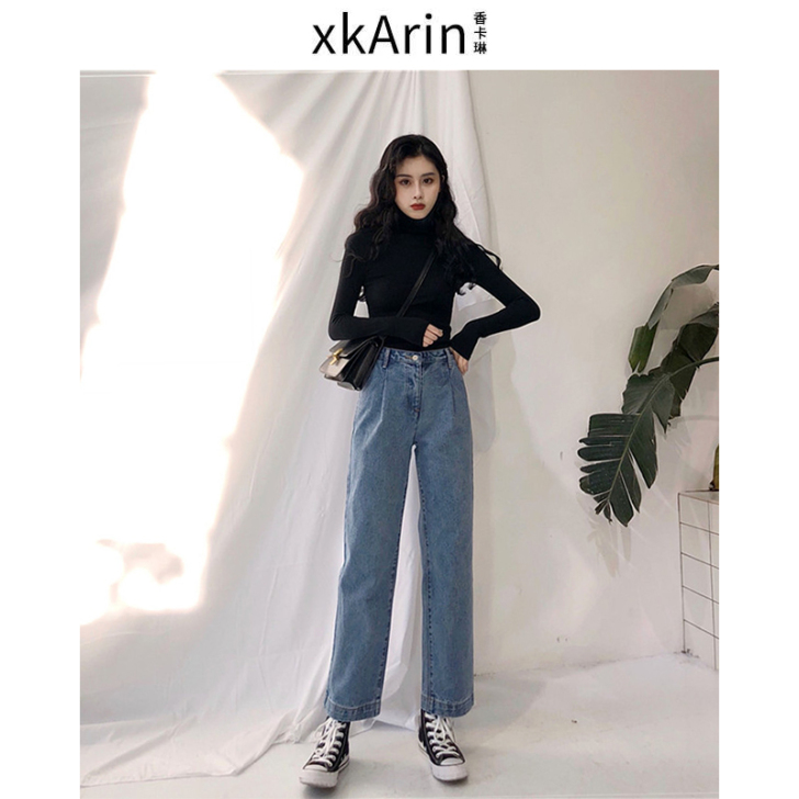 2021春季阔腿牛仔裤子女直筒宽松显瘦百搭...