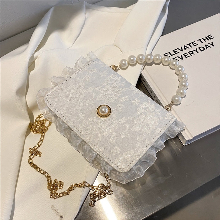 法式复古珍珠手提小方包女2021春夏新款蕾...