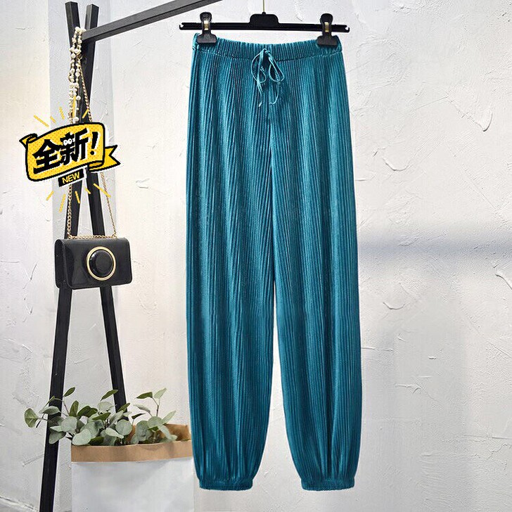 【处理价】夏季冰丝宽松坠感运动休闲长裤百褶...