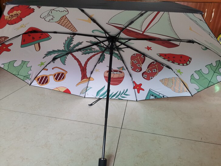 全遮光晴雨两用伞，伞布是高密遮光布，黑色涂...