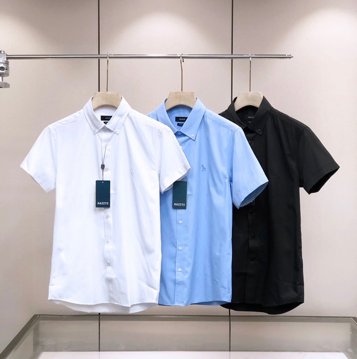 Hazzys哈吉斯经典纯色丝光棉衬衫男士短袖