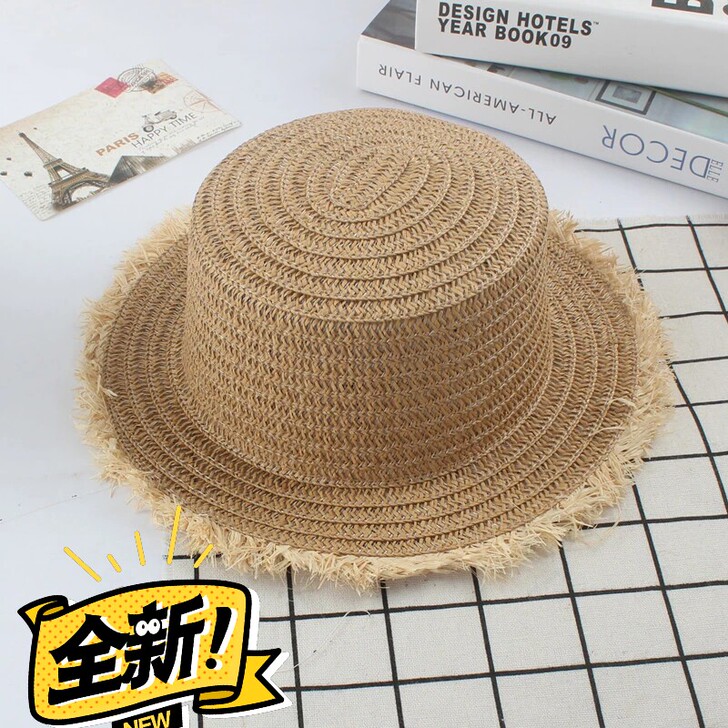 遮阳帽女夏天帽子防晒草帽编织韩版度假海边户...