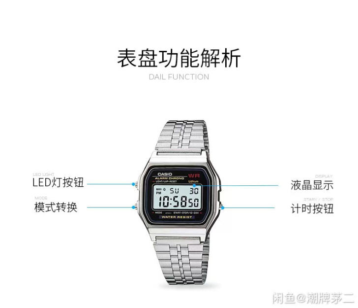 A159W防水钢带，防水小方块，男女手表情...