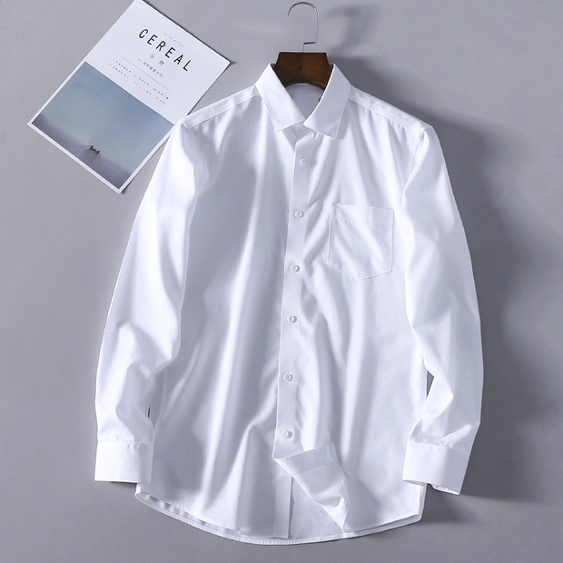 海栏剪标免烫商务衬衫男100%棉正装长袖夏...