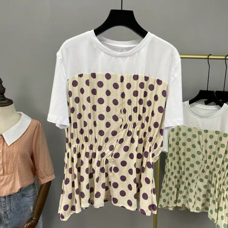 夏季新款女装小清新甜美洋气衬衫拼接收腰假两...