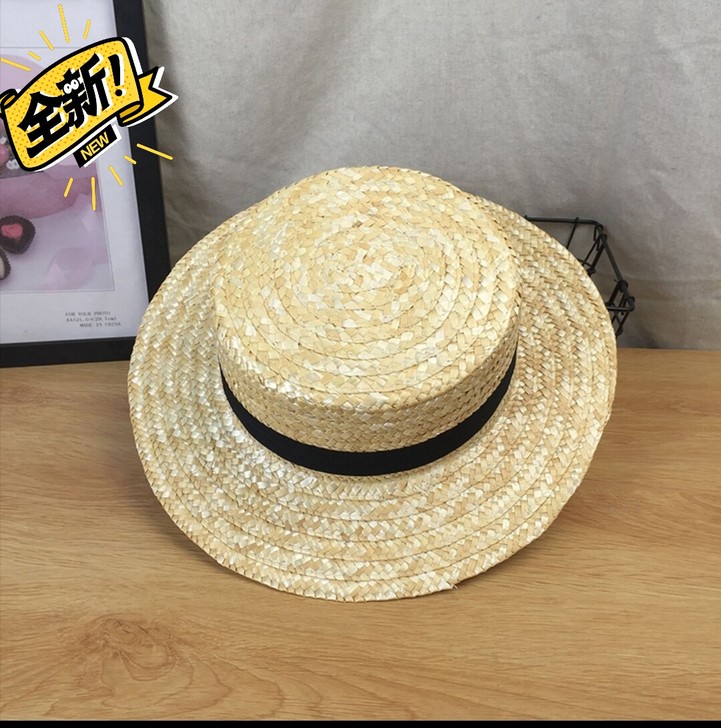 海边度假平顶帽子女夏小清新网红草帽韩版太阳...