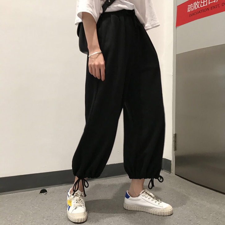 裤子女学生宽松休闲韩版夏季百搭潮流束脚灯笼...