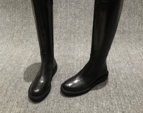 欧洲站女靴2021年秋冬新款胎牛皮圆头侧拉...