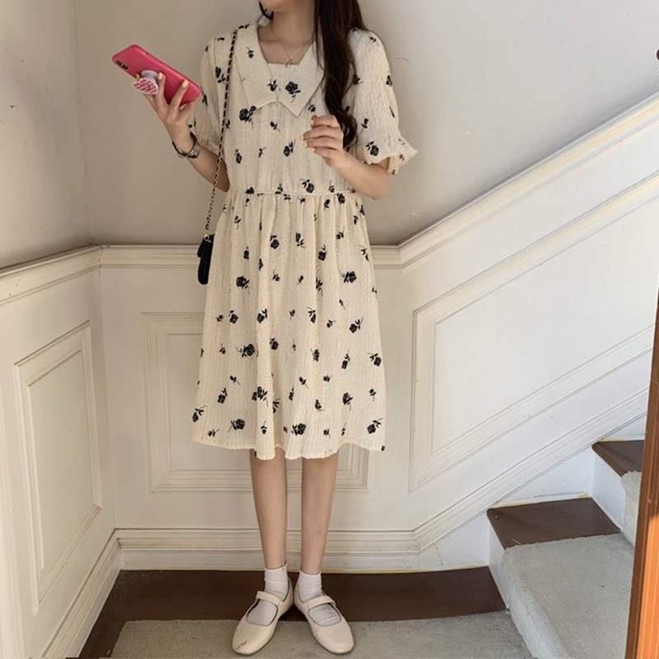 2021夏新温柔风碎花连衣裙女甜美显瘦裙子...