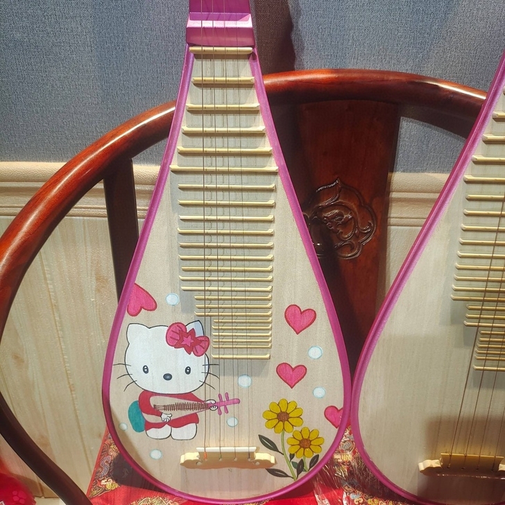 粉色儿童琵琶面板绘画60赠送粉色琵琶包 指...