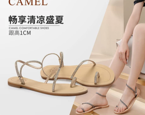 Camel/骆驼夏季新款 百搭网红凉鞋平底...