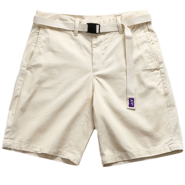 短裤男夏季潮日系复古宽松纯棉四分裤白色工装...