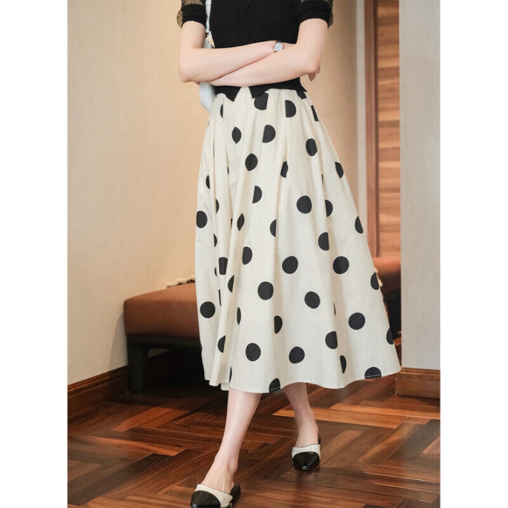 时尚百搭法式复古波点半身裙2021夏季新款...