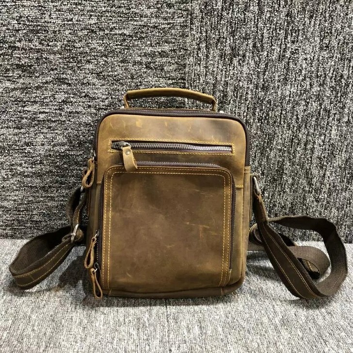 全新复古头层疯马皮男士单肩包真皮商务斜挎包...