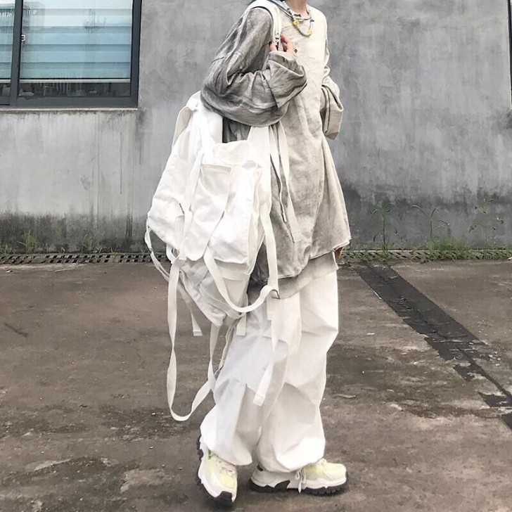 纯白高街阔腿裤 男女学生韩版ins原宿风宽...