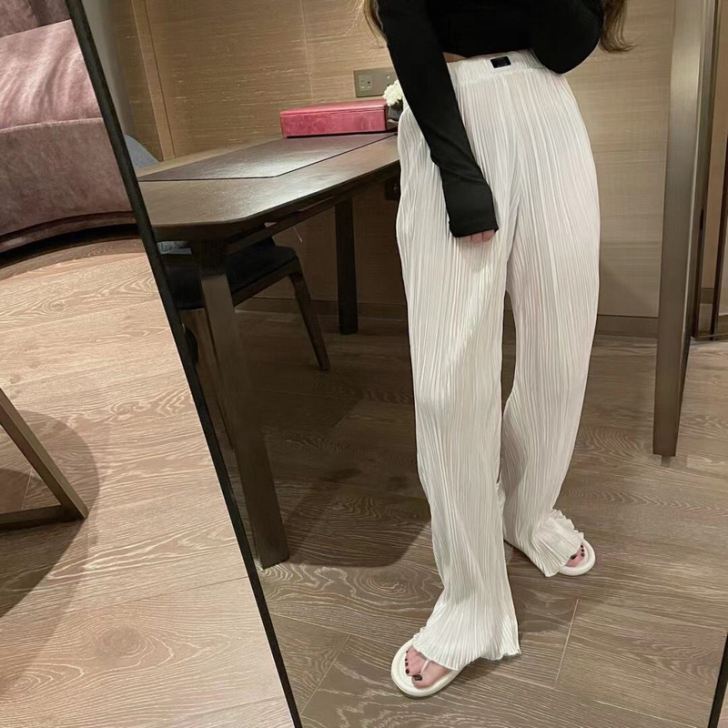 2021夏新款压褶超显瘦长裤休闲百搭垂感直...