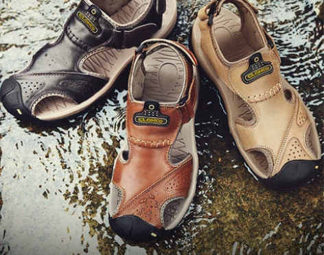 巧乐虎头层牛皮户外休闲包头凉鞋男透气真皮夏...